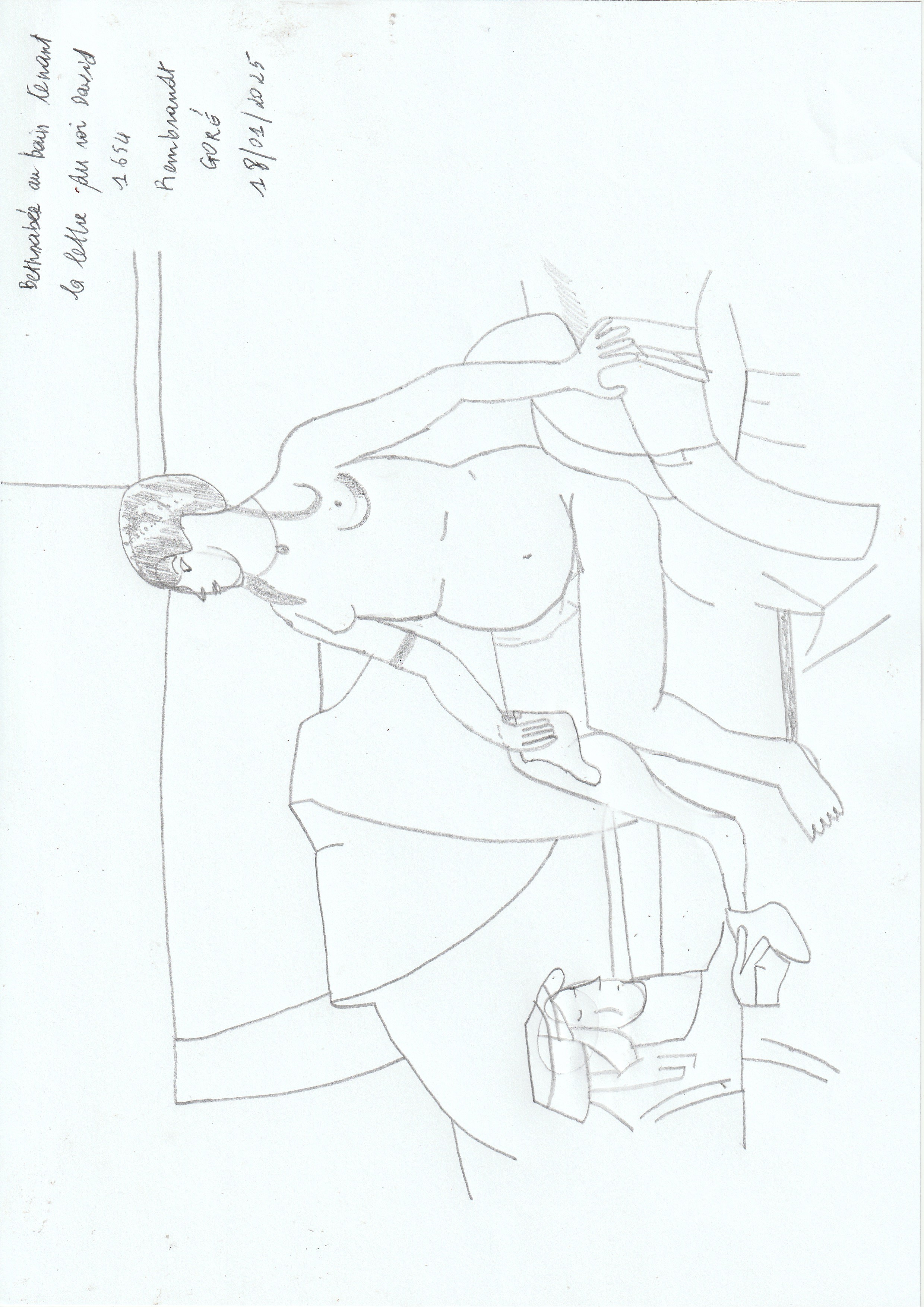 Bethsabée au bain tenant la lettre du roi David, dessin de Goli Gore Gbaka